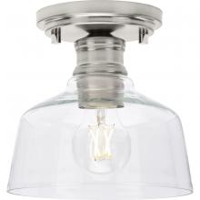 Progress P350226-009 - Singleton Collection One-Light 7.62" Brushed Nickel Farmhouse Small Semi-Flush Mount Light with