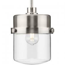 Progress P500471-009 - Beckner Collection One-Light Brushed Nickel Clear Glass Urban Industrial Pendant Light