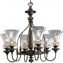 Progress P4409-77 - Six Light Forged Bronze Clear Seeded Glass Up Chandelier