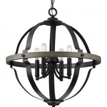 Progress P500278-031 - Lockhart Collection Four-Light Matte Black/Aged Oak Farmhouse Style Hanging Pendant Light