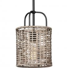 Progress P500307-031 - Lavelle Collection One-Light Matte Black and Mocha finish Rattan Hanging Mini-Pendant Light