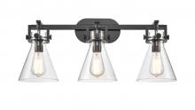 Innovations Lighting 411-3W-BK-7CL-LED - Newton Cone - 3 Light - 27 inch - Matte Black - Bath Vanity Light