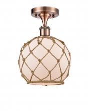 Innovations Lighting 516-1C-AC-G121-8RB-LED - Farmhouse Rope - 1 Light - 8 inch - Antique Copper - Semi-Flush Mount