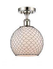 Innovations Lighting 516-1C-PN-G121-8CBK-LED - Farmhouse Chicken Wire - 1 Light - 8 inch - Polished Nickel - Semi-Flush Mount