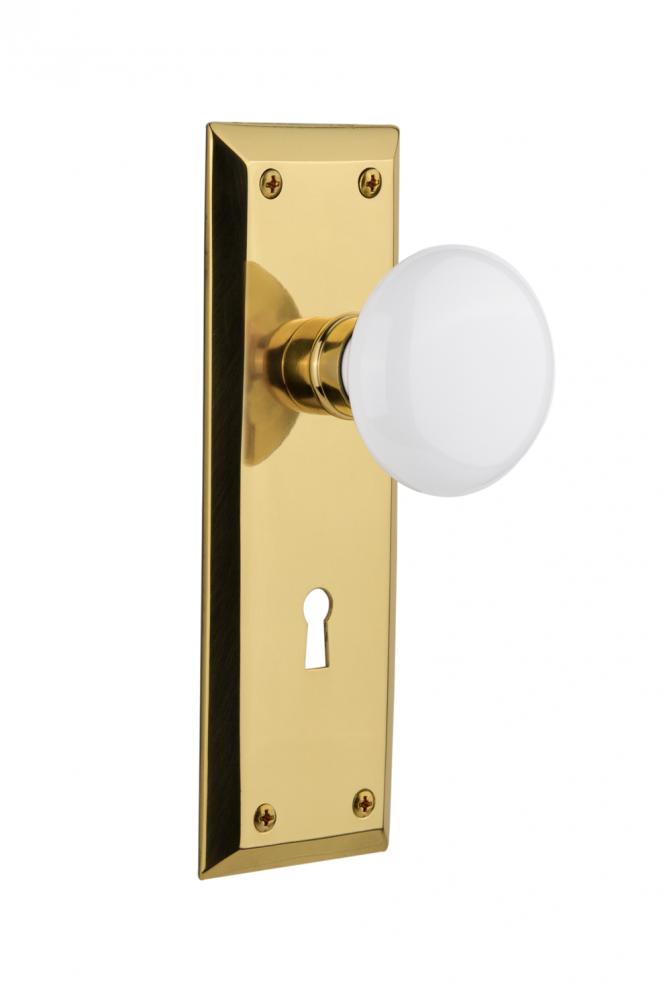 Nostalgic Warehouse New York Plate with Keyhole Single Dummy White Porcelain Door Knob in Unlacque Nostalgic Warehouse New York Plate with Keyhole Single Dummy White Porcelain Door Knob in Unlacque