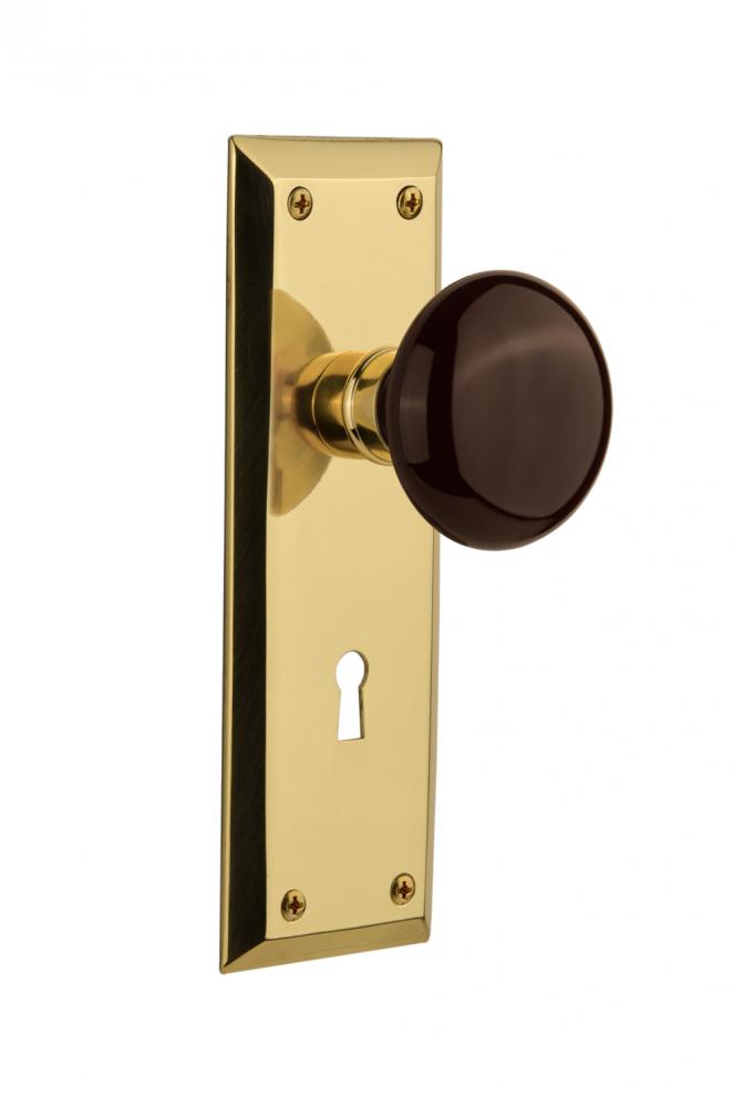 Nostalgic Warehouse New York Plate with Keyhole Double Dummy Brown Porcelain Door Knob in Polished Nostalgic Warehouse New York Plate with Keyhole Double Dummy Brown Porcelain Door Knob in Polished