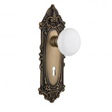 Nostalgic Warehouse 702058 - Nostalgic Warehouse Victorian Plate with Keyhole Passage White Porcelain Door Knob in Antique Bras