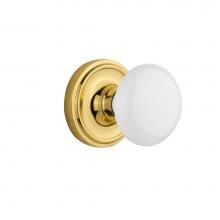 Nostalgic Warehouse 702188 - Nostalgic Warehouse Classic Rosette Single Dummy White Porcelain Door Knob in Polished Brass