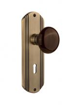 Nostalgic Warehouse 705730 - Nostalgic Warehouse Deco Plate with Keyhole Privacy Brown Porcelain Door Knob in Antique Brass