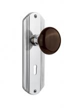 Nostalgic Warehouse 718080 - Nostalgic Warehouse Deco Plate with Keyhole Privacy Brown Porcelain Door Knob in Bright Chrome