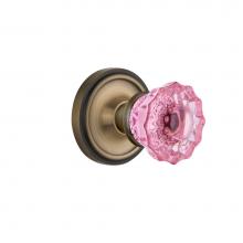 Nostalgic Warehouse 722114 - Nostalgic Warehouse Classic Rosette Single Dummy Crystal Pink Glass Door Knob in Antique Brass