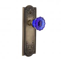 Nostalgic Warehouse 722360 - Nostalgic Warehouse Meadows Plate Single Dummy Crystal Cobalt Glass Door Knob in Antique Brass