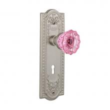 Nostalgic Warehouse 725577 - Nostalgic Warehouse Meadows Plate with Keyhole Privacy Crystal Pink Glass Door Knob in Satin Nicke