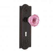 Nostalgic Warehouse 725580 - Nostalgic Warehouse Meadows Plate with Keyhole Privacy Crystal Pink Glass Door Knob in Timeless Br