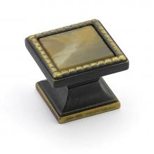 Schaub and Company 21-ABZ-CL - Knob, Square, Ancient Bronze, Chaparral Glass, 1-1/4'' dia