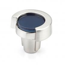 Schaub and Company 25-SN-SB - Knob, Round, Satin Nickel, Steel Blue Glass, 1-1/4'' dia