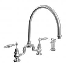 Sigma 7.57486042.42 - Sancerre Bridge Kitchen Faucet with High-Arc Spout, Handspray, and 486 Finial Lever in Satin Nicke