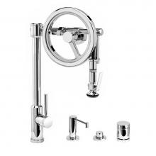 Waterstone 5130-4-PG - Waterstone Endeavor Wheel Pulldown Faucet - Lever Sprayer - 4pc. Suite