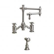 Waterstone 6150-12-1-WB - Towson Bridge Faucet - 12'' Articulated Spout - Cross Handles W/ Side Spray