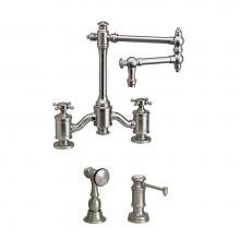 Waterstone 6150-12-2-WB - Towson Bridge Faucet - 12'' Articulated Spout - Cross Handles - 2Pc. Suite