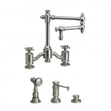 Waterstone 6150-12-3-WB - Towson Bridge Faucet - 12'' Articulated Spout - Cross Handles - 3Pc. Suite