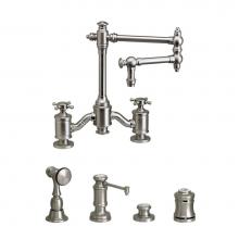 Waterstone 6150-12-4-WB - Towson Bridge Faucet - 12'' Articulated Spout - Cross Handles - 4Pc. Suite