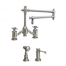 Waterstone 6150-18-2-PG - Waterstone Towson Bridge Faucet - 18'' Articulated Spout - Cross Handles - 2pc. Suite