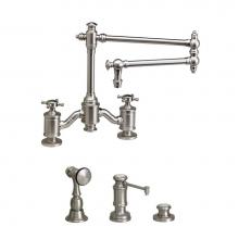 Waterstone 6150-18-3-PG - Waterstone Towson Bridge Faucet - 18'' Articulated Spout - Cross Handles - 3pc. Suite