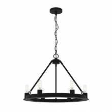 Hunter 19033 - Hunter Saddlewood Natural Black Iron 6 Light Chandelier Ceiling Light Fixture